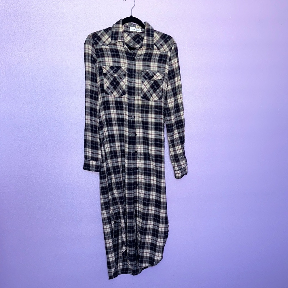 PIECE GOODS Plaid Long Sleeve Shirt Dress